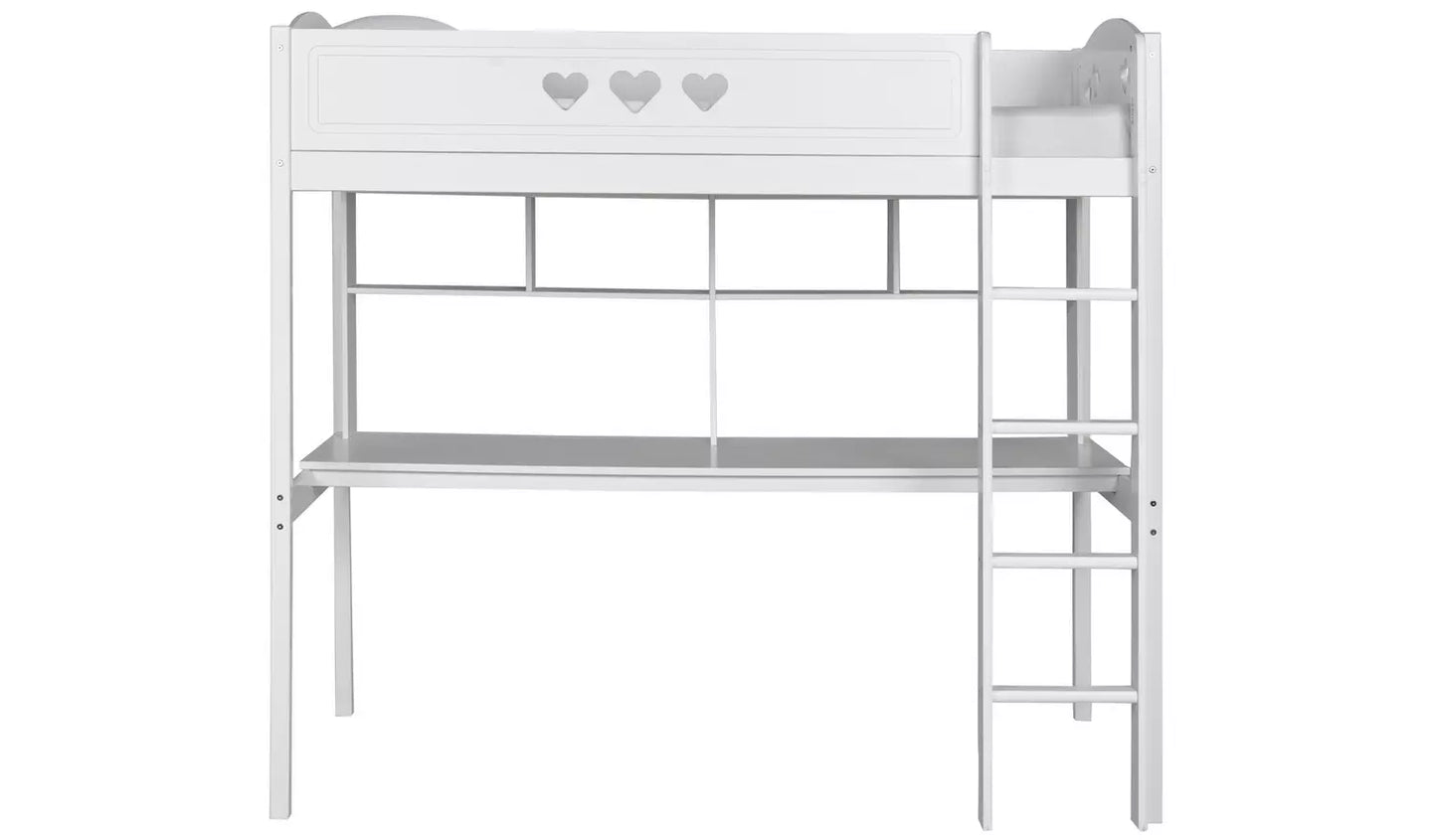 Mia High Sleeper Bed Frame & Desk - White